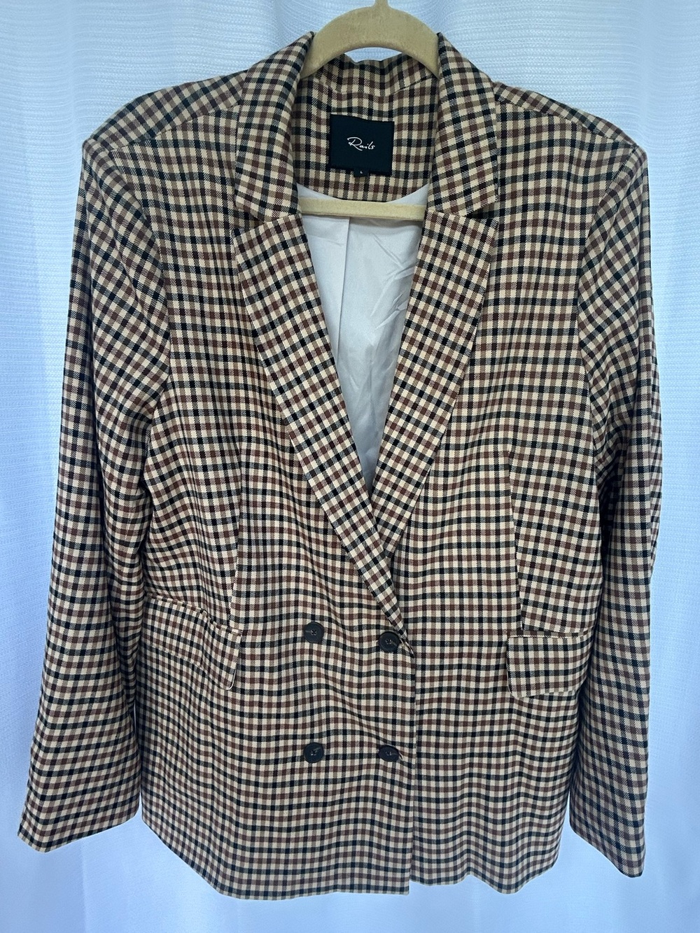 Rails - Chelsea Cafe Check - Beige and Brown Checked Double-Breasted Blazer - Picture 4 of 16